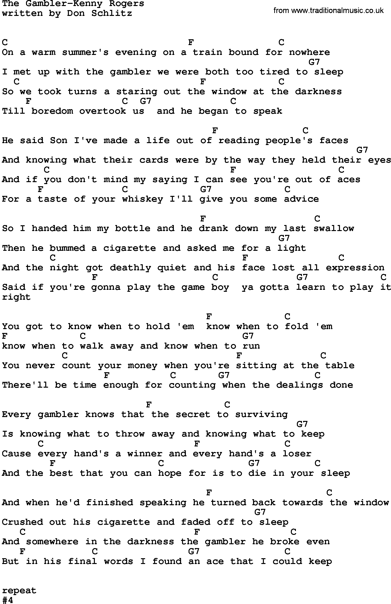 kenny rogers the gambler lyrics meaning