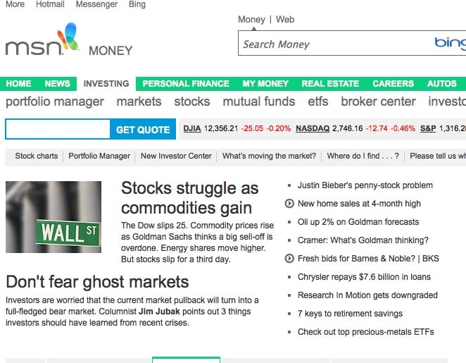 msn money investing stocks stock quotes