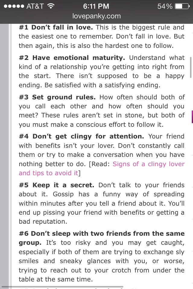 Rules for a friends with benefits relationship