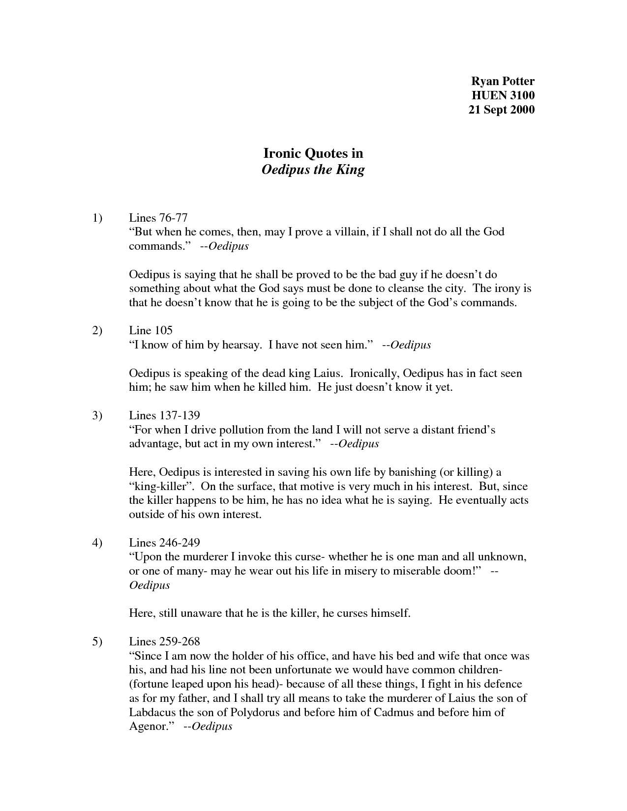 Реферат: Oedipus The Irony Essay Research Paper Oedipus