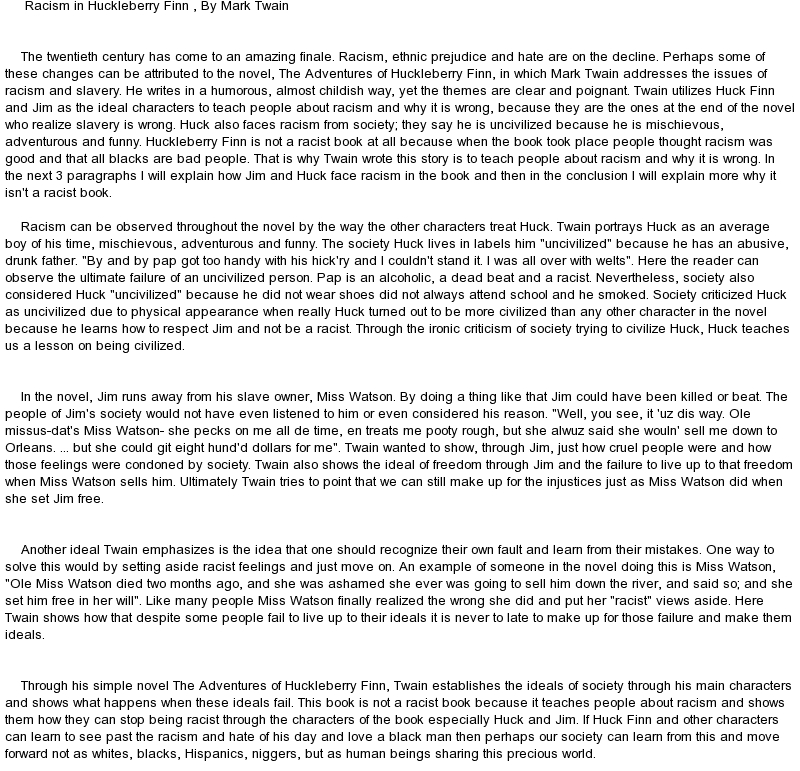 Реферат: Huck Finn Racism Essay Research Paper Реферат: Huck Finn Racism Essay Research Paper
