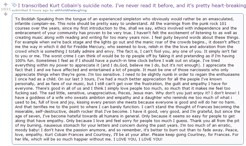 Kurt Cobain Suicide Note Quotes. QuotesGram