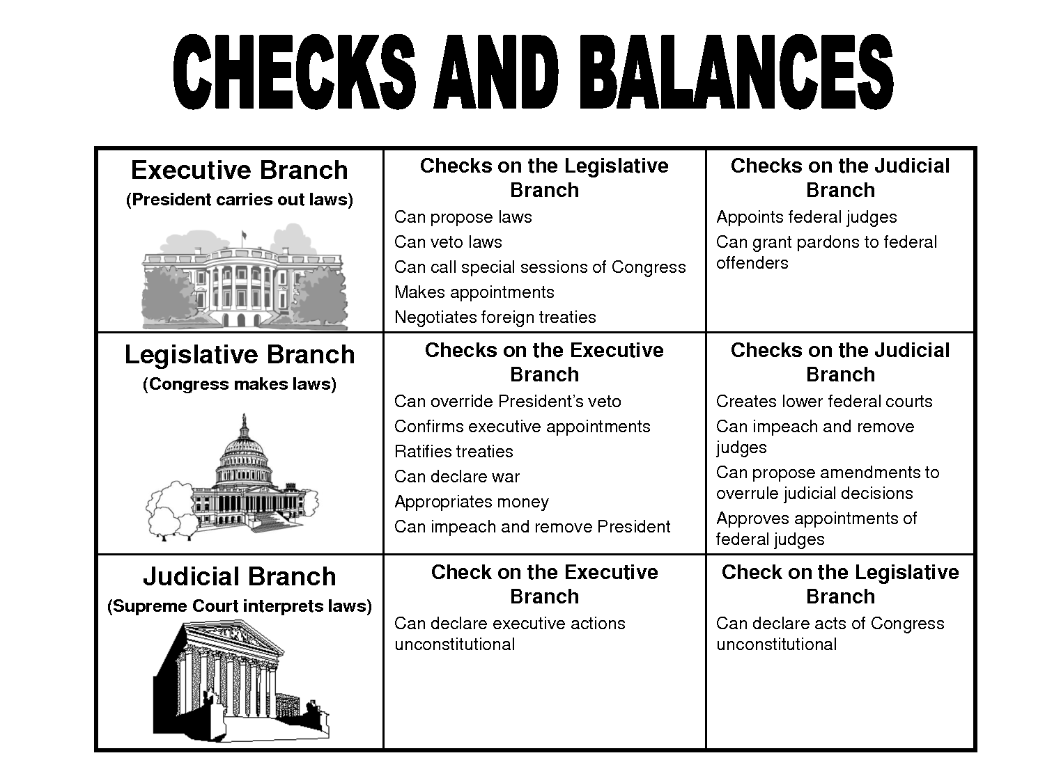 Checks and balances worksheet