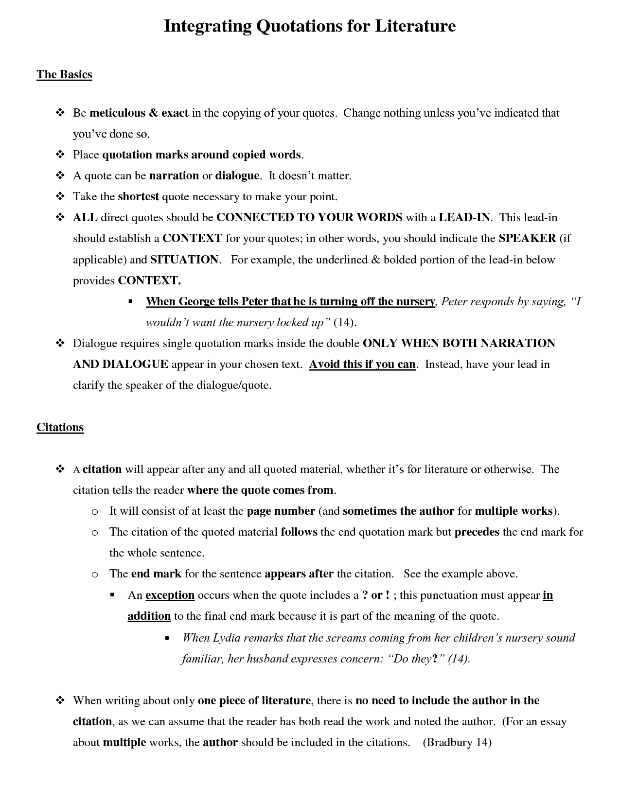 Handout: Quoting Others // Purdue Writing Lab explaining a quote in an essay