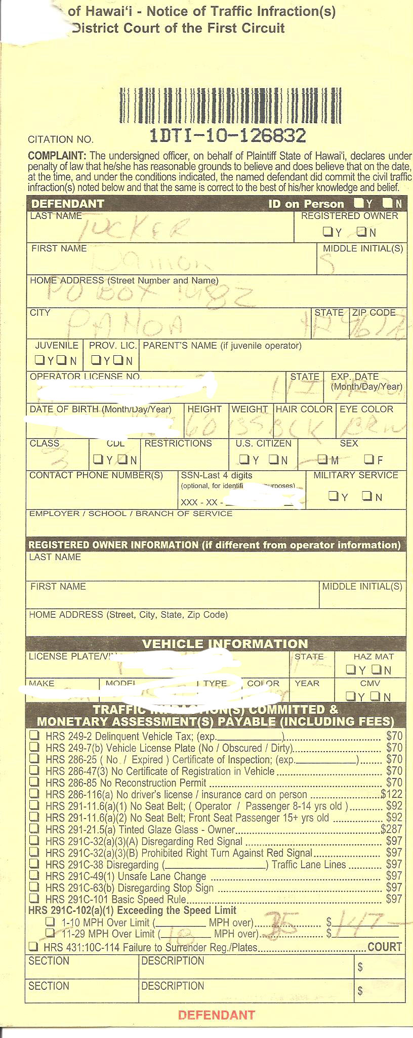speeding ticket