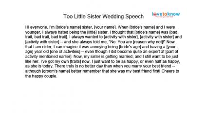 Funny Quotes From Sister Of Bride Toast Wedding. QuotesGram