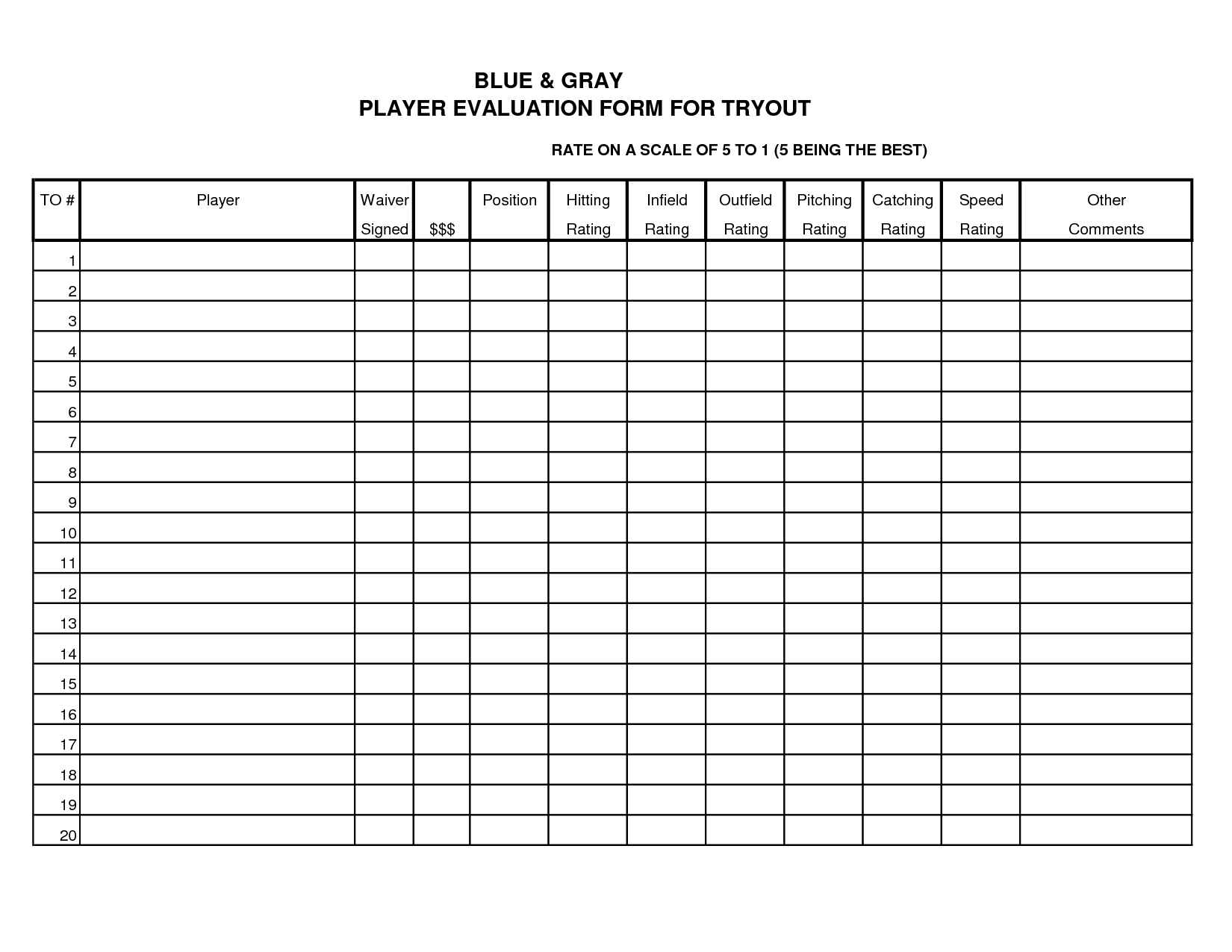 Printable Youth Baseball Tryout Evaluation Forms Printable Templates