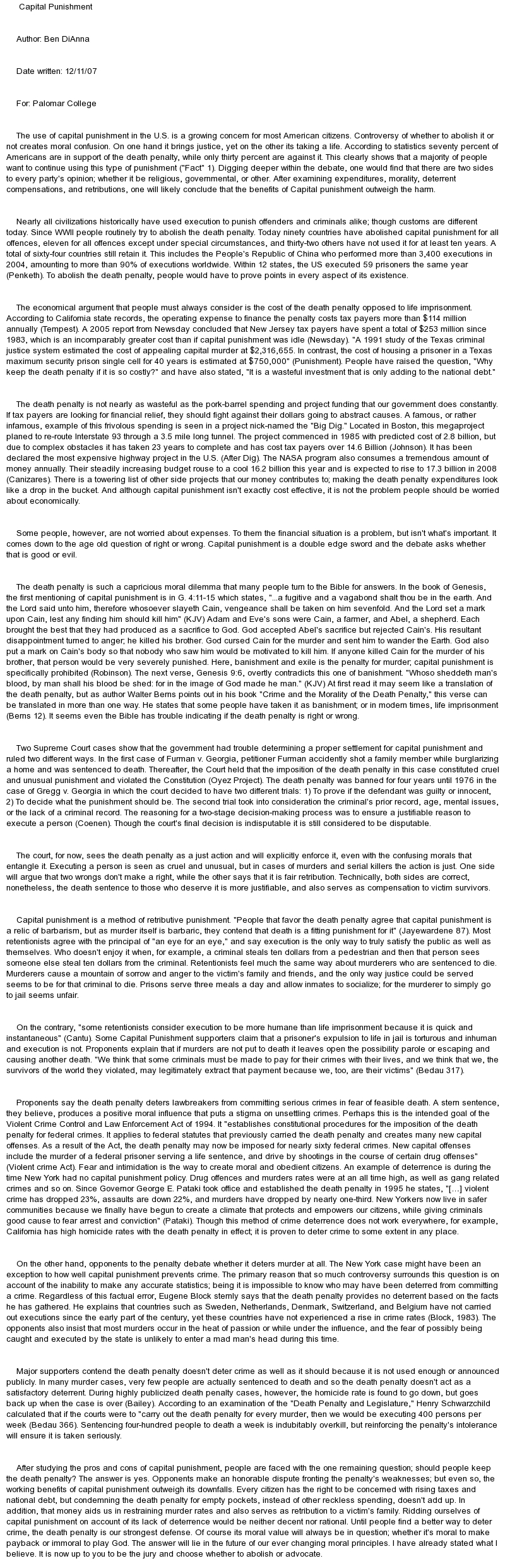 pro capital punishment essay