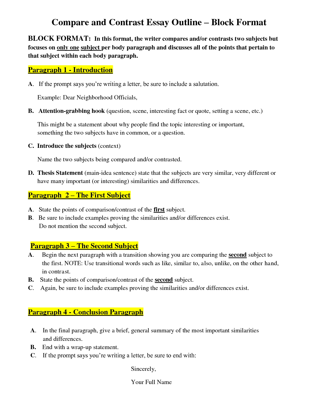 how to make an outline for compare and contrast essay