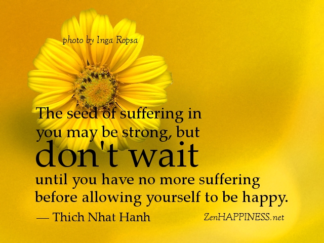 1566347840 Thich Nhat Hanh Quote The seed of suffering in you may be strong but dont wait until you have no more suffering before allowing yourself to be happy