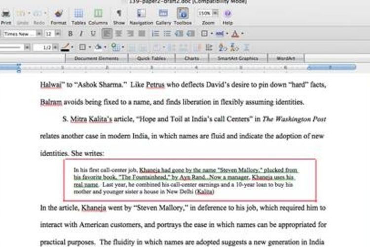 how to write a quote in a paper