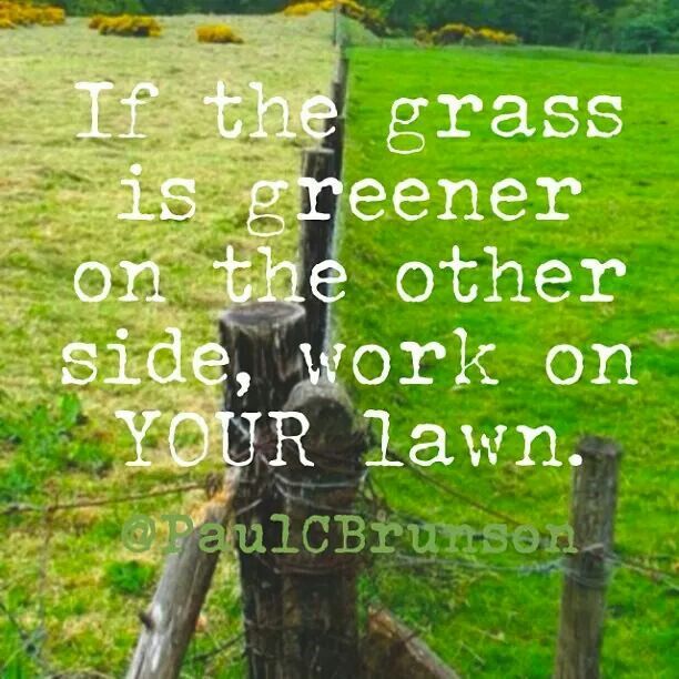 Grass greener on the other side. The grass is always greener on the other side.