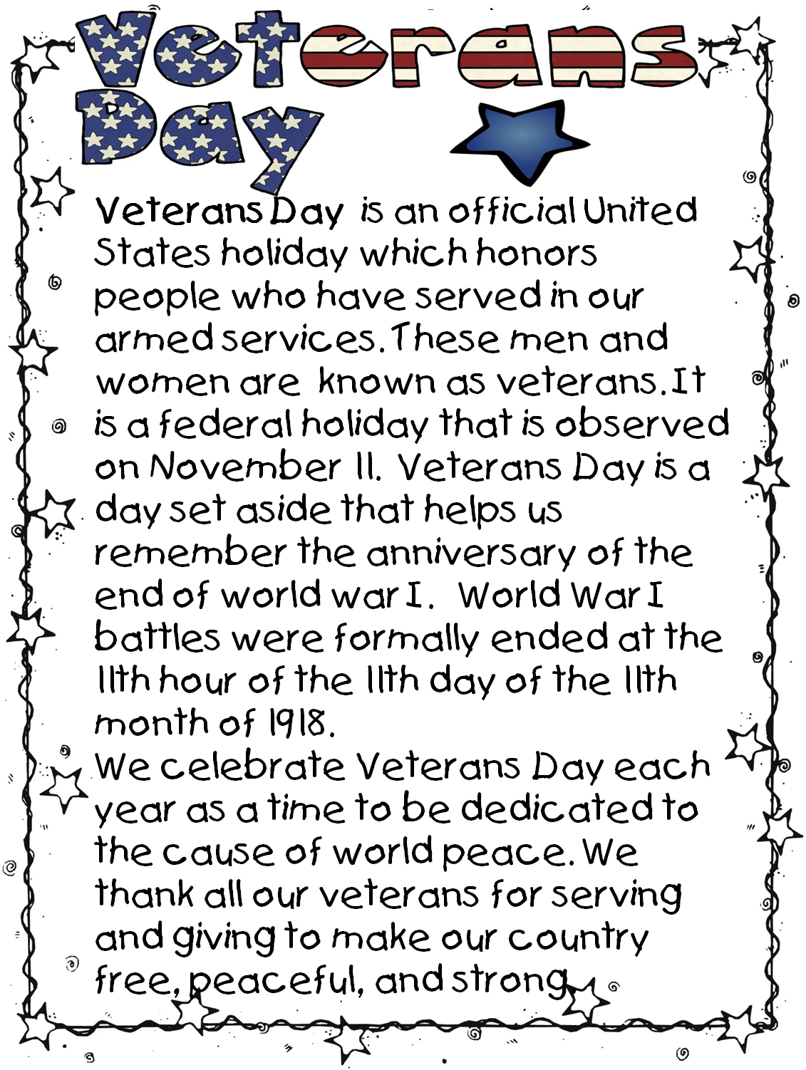 Free Veterans Day Printables For Kids