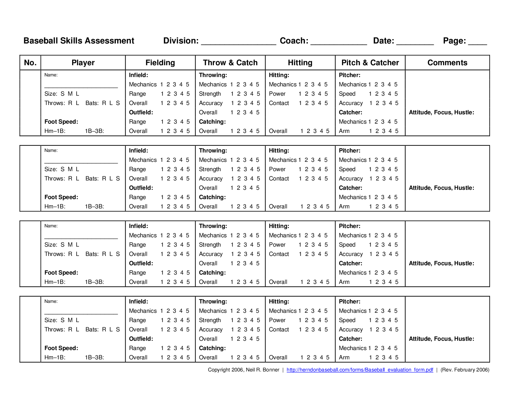 Printable Softball Player Evaluation Form Printable Templates