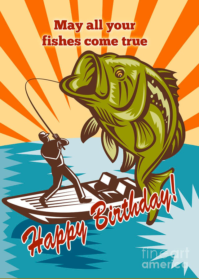 Fisherman Birthday Card Happy Birthday Card Fishing Card Fishing Birthday Card