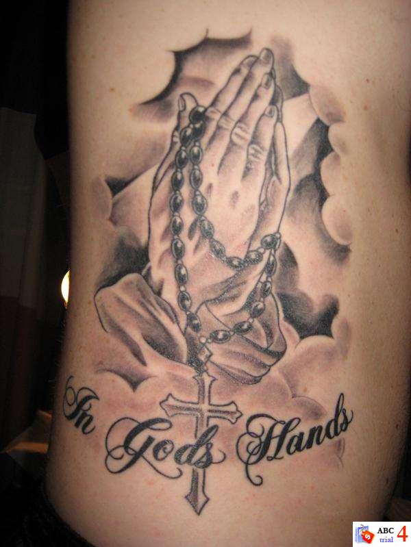 Chest Praying Hands Rosary Tattoo by Koji Tattoo