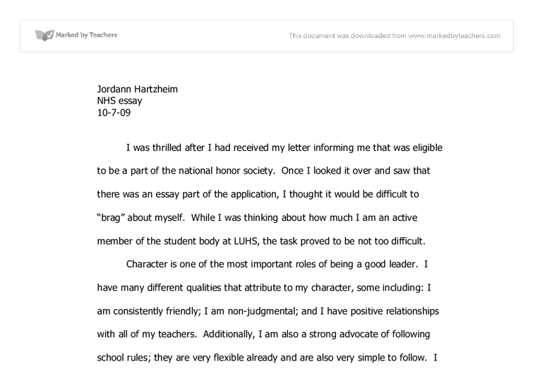 national honor society essay examples high school