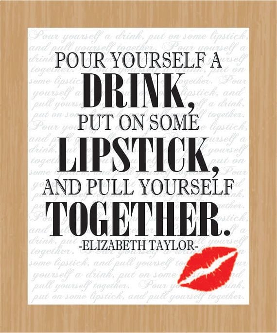 Faux Leather Key Ring Elizabeth Taylor Quote Pour Yourself A Drink Lipstick