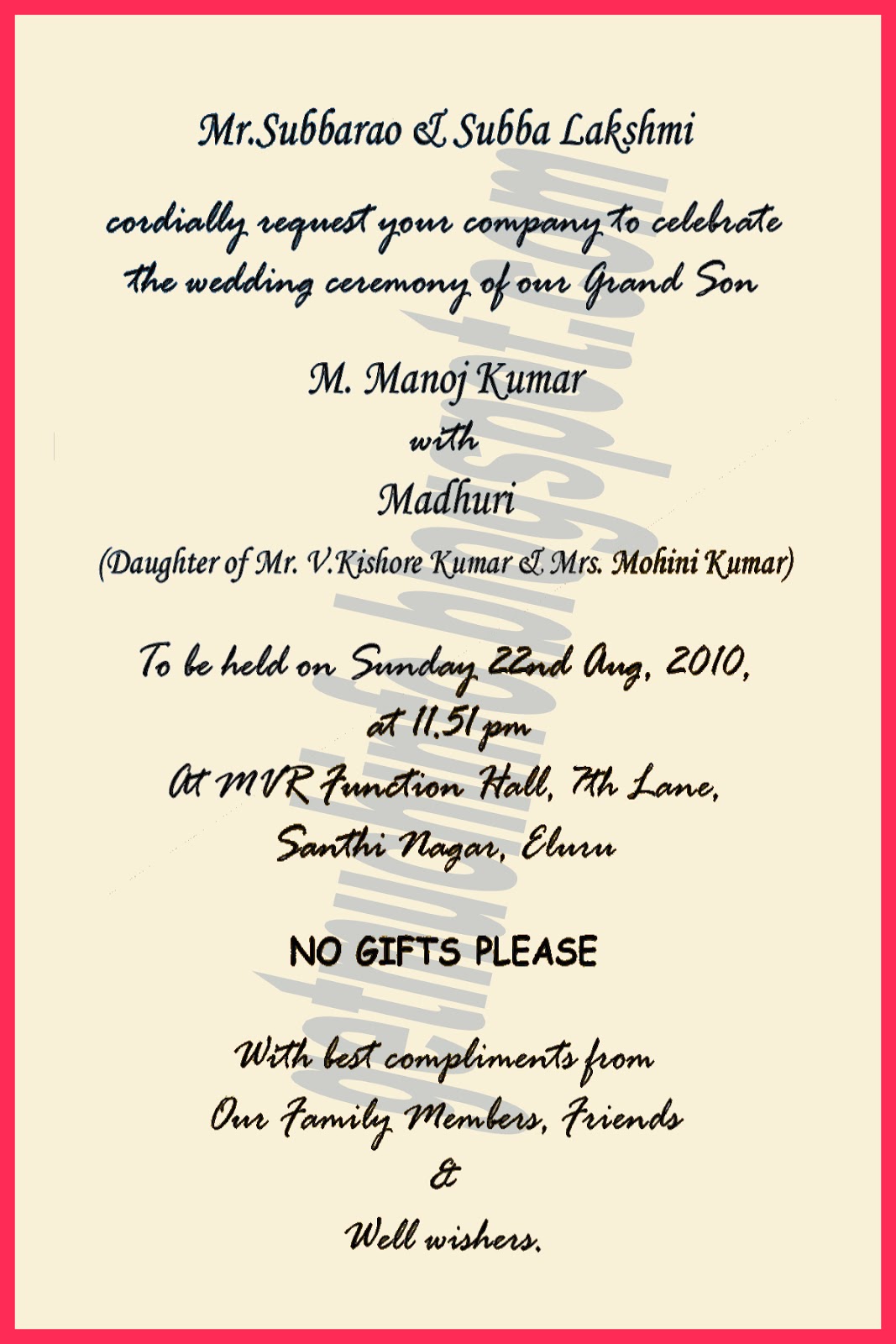 Hindu Wedding Invitation Card In English - Wedding Invitations