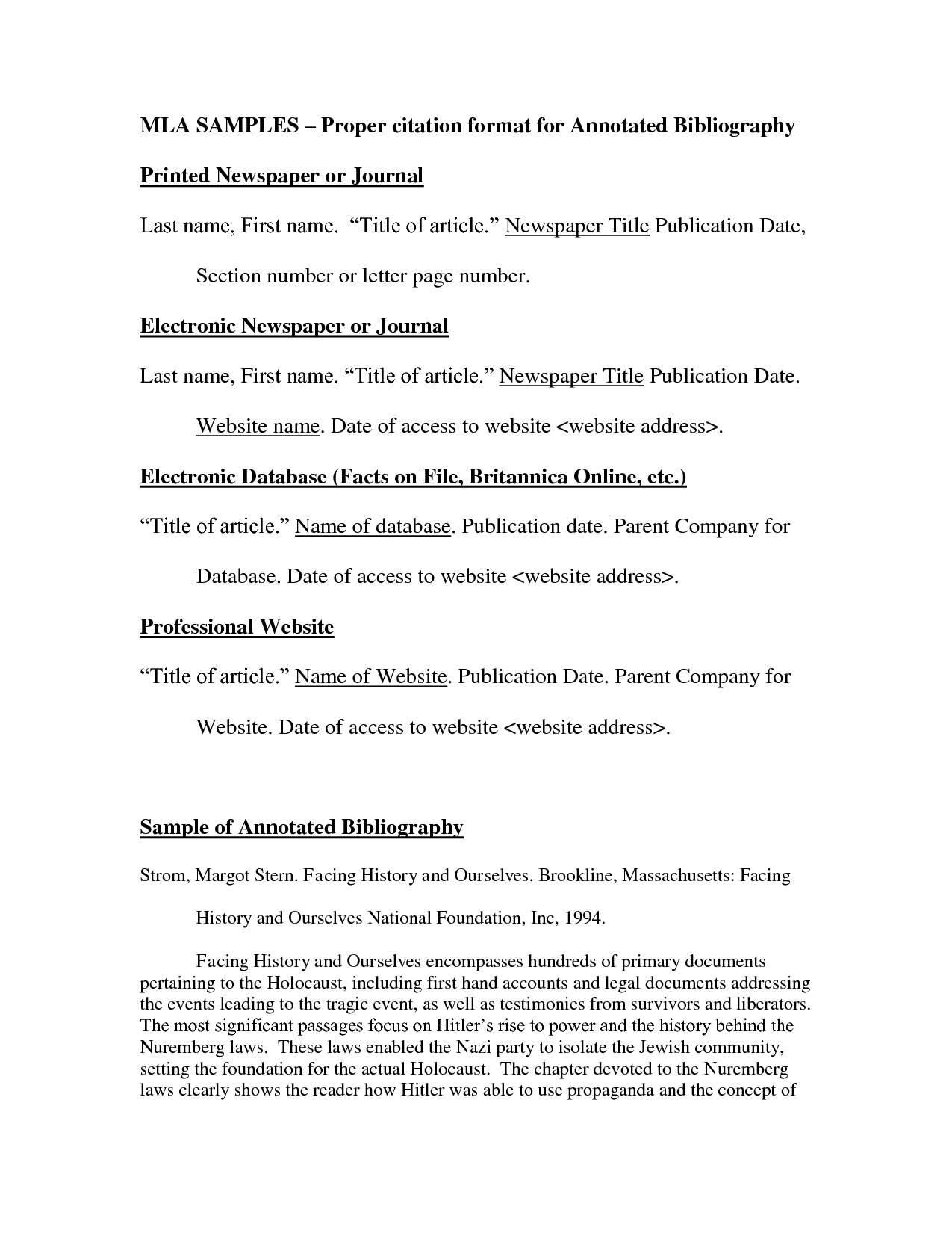 essay bibliography sample