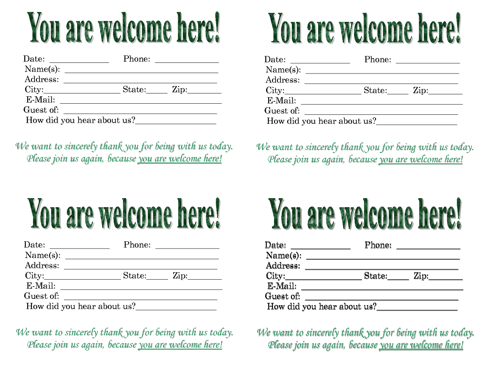 Church Quotes For Welcoming Guests. QuotesGram For Church Visitor Card Template