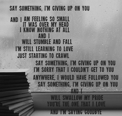 say something im giving up on you lyrics