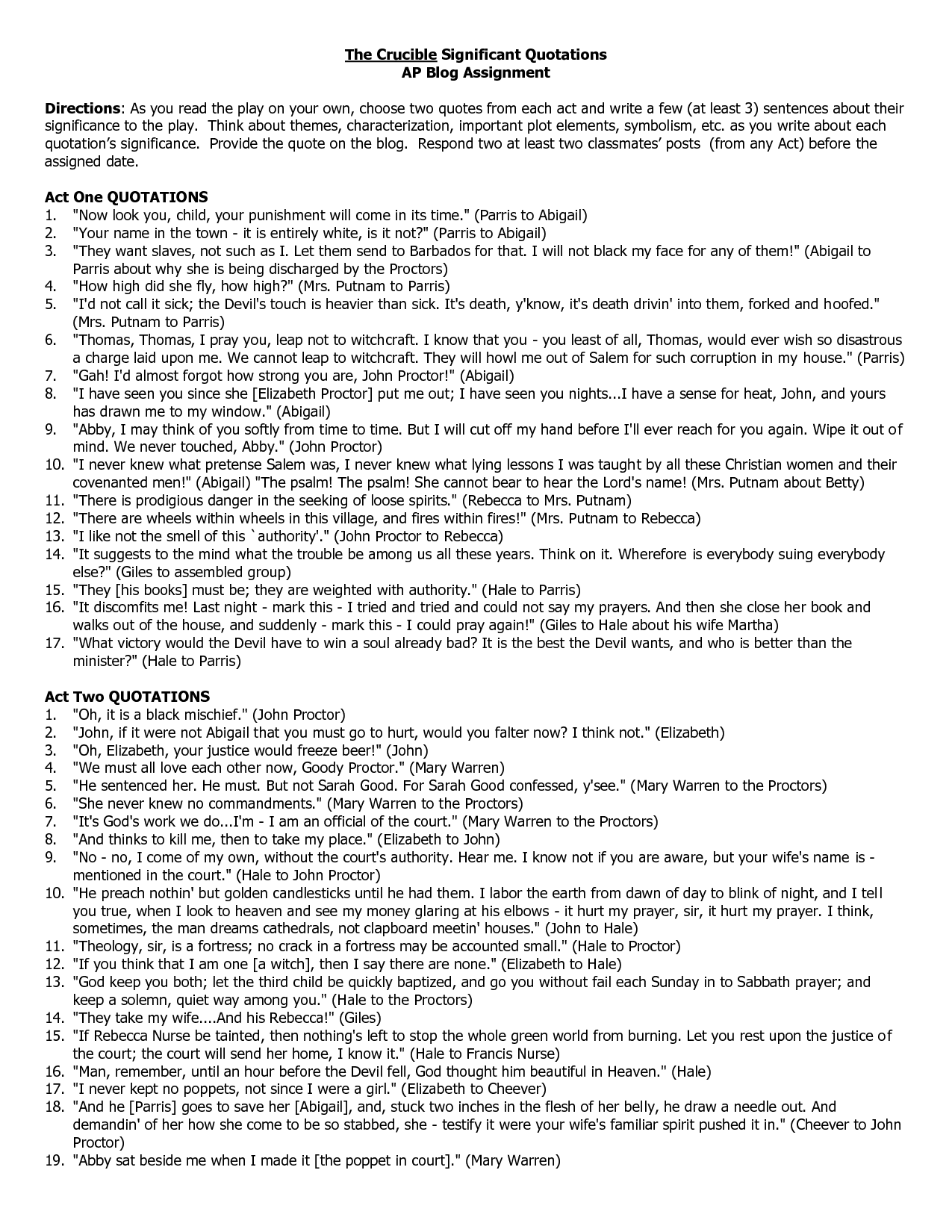 examining the significance of the crucible english literature essay English help geography facts » literature study guides leave a feel free to comment on these important quotes from the crucible and give your own. examining the significance of the crucible english literature essay English help geography facts » literature study guides leave a feel free to comment on these important quotes from the crucible and give your own.