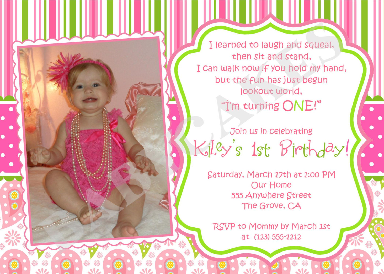 Bday Invitation Quotes. QuotesGram Regarding First Birthday Invitation Card Template