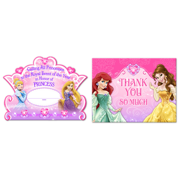 Girls Disney Princess Party thank you card,Disney princess thank you X 8 CARDS 