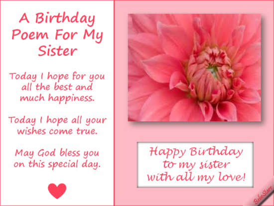 Happy Birthday Poem For Sister Birthday Quotes Sister On Her. Quotesgram
