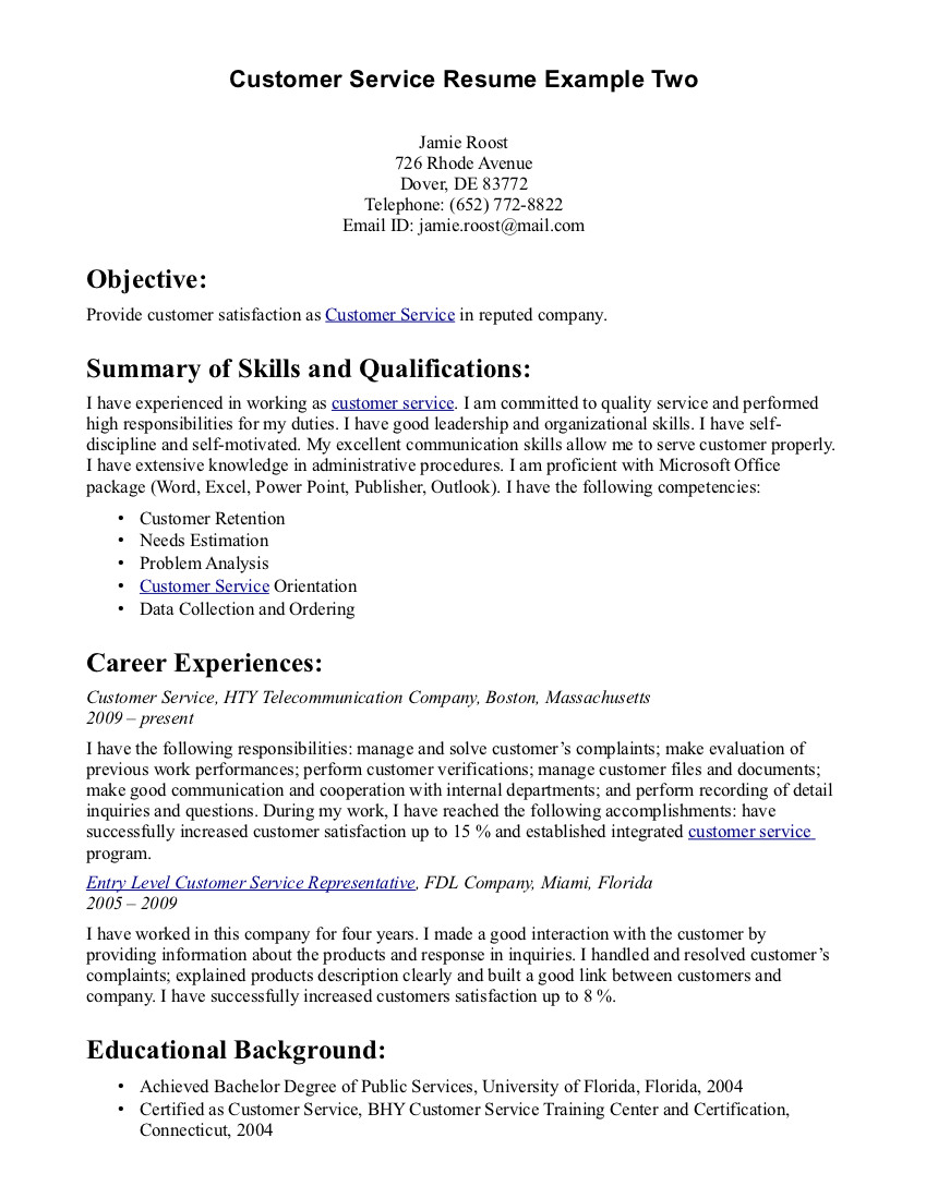 resume headline examples for customer service