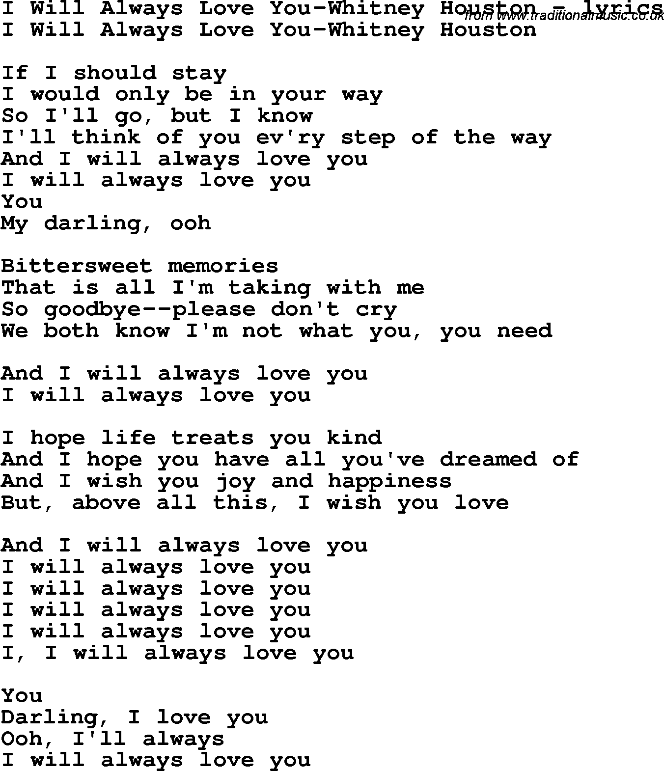 I Will Always Love You Traduction Whitney Houston I Will Always Love You By Quotes. QuotesGram