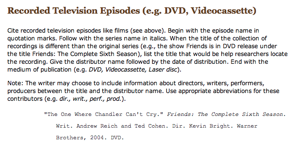 how to cite a tv show in mla format