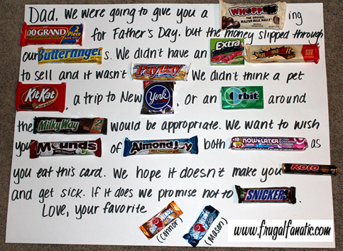 father's day card with chocolate bars