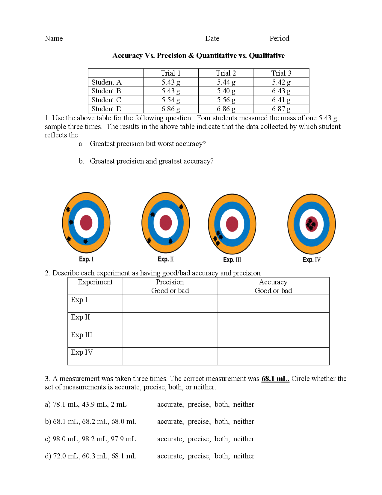Quotes On Accuracy Precision. QuotesGram Throughout Accuracy And Precision Worksheet
