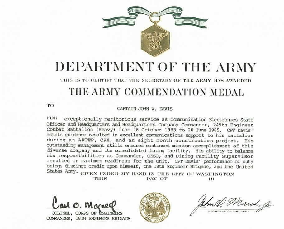 Army Award Citation Examples