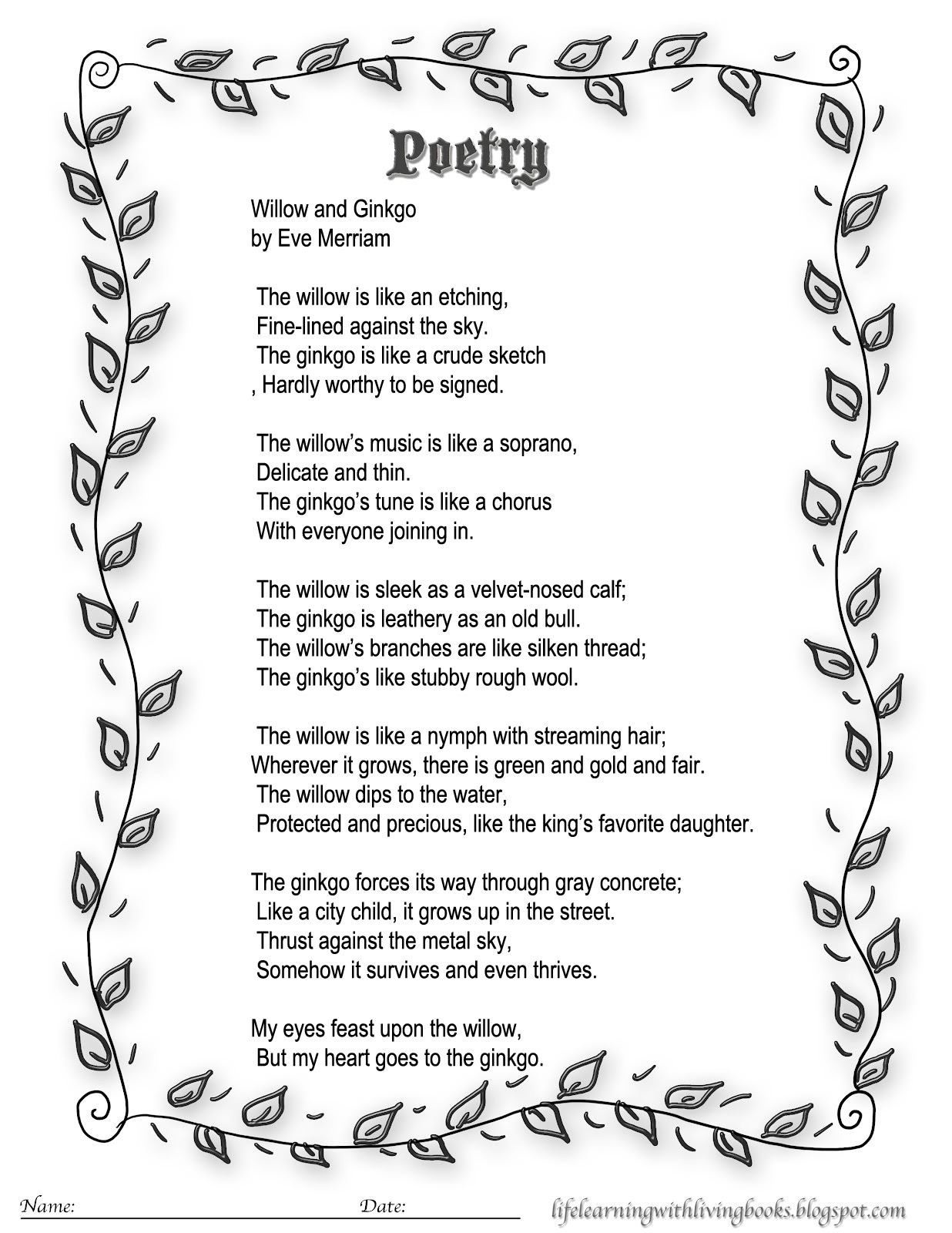 printable poem for kids what are similies study living books curriculum 1