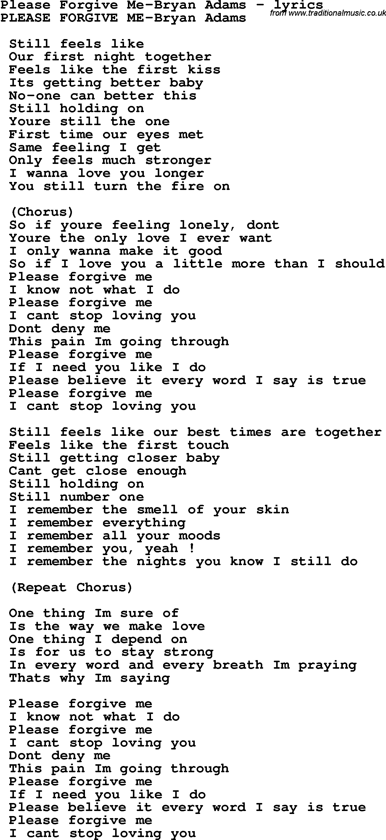 lyrics and chords for heaven by bryan adams