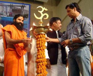 Swami Ramdev ji with Madhur Bhandarkar at the lamp lighting ceremony