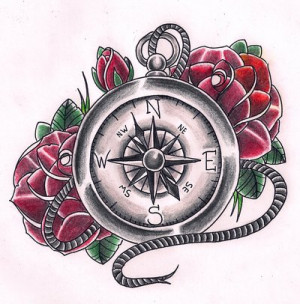 Compass Tattoo Drawing Compass with roses tattoo