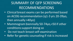 SUMMARY OF QFP SCREENING RECOMMENDATIONS Clinical breast exams can be ...