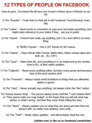 The types of people on facebook funny quote