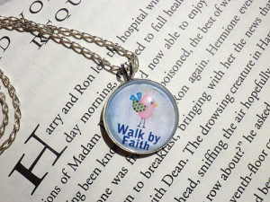 Walk by Faith Christian necklace, inspirational quote necklace vintage