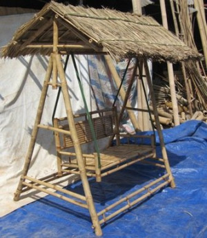 BAMBOO SWING BENCH THATCH ROOF