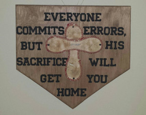 Wooden Home Plate with baseball cross and quote. Stained 1/2