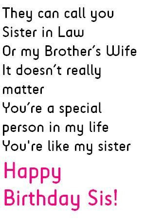 ... Can Call You Sister In Law Or My Brother’s Wife - Birthday Quote
