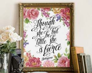 ... she is fierce, quote printable hand lettered print, Shakespeare quote