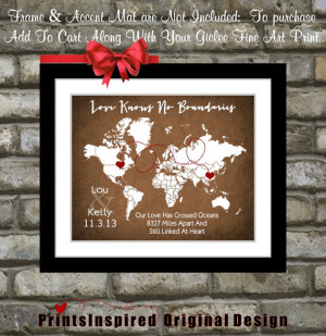 Long Distance World Map Rustic Wedding: Custom Engagement Gifts ...