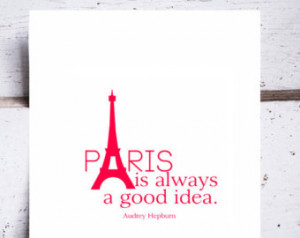 Audrey Hepburn paris 11 x 14 art pr int, quote. pink and white ...