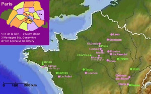 map showing places in Northern France where Peter (Pierre) Abelard ...